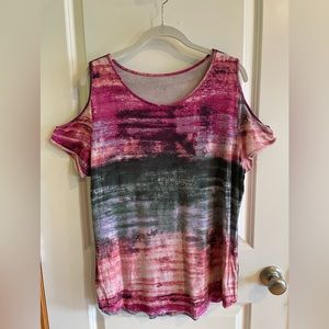 Ruff Hewn Gray Cold Shoulder ombre striped Tee